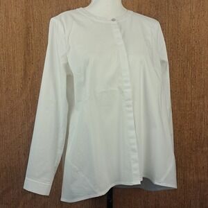 J. JILL SP White Shirt Collection Band Collar Long Sleeve Button Down Minimalist